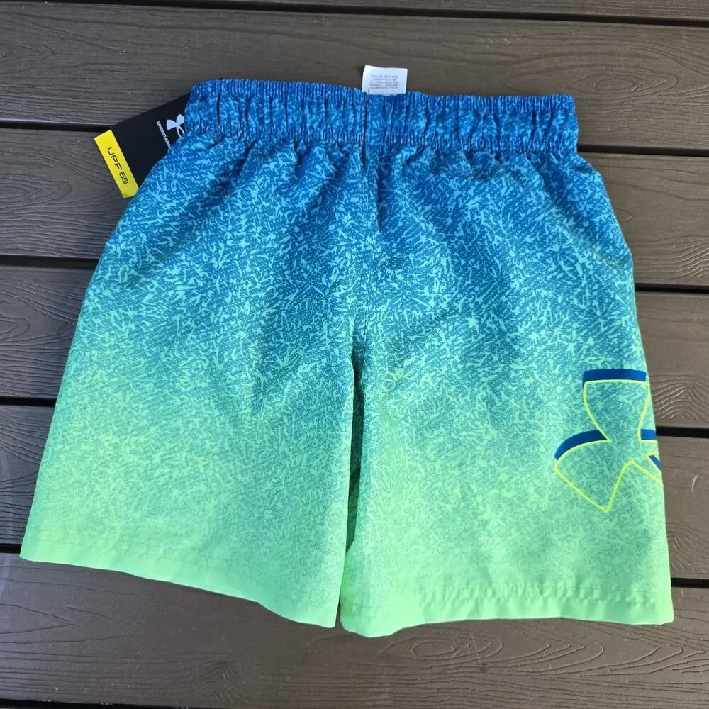 New Under Armour Swim Shorts Youth  Boys M Blue Green Ombre  Mesh Lined UPF 50+